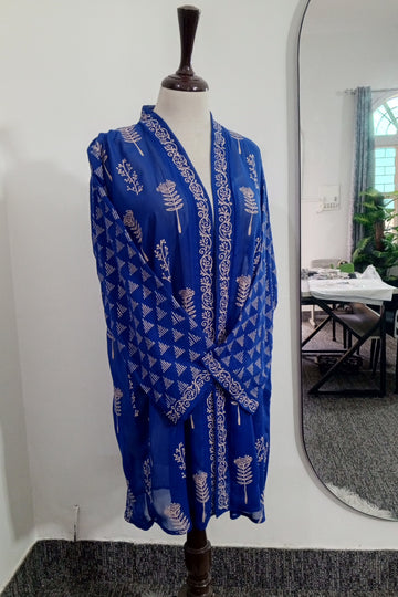 Block Print Shrug-Blue