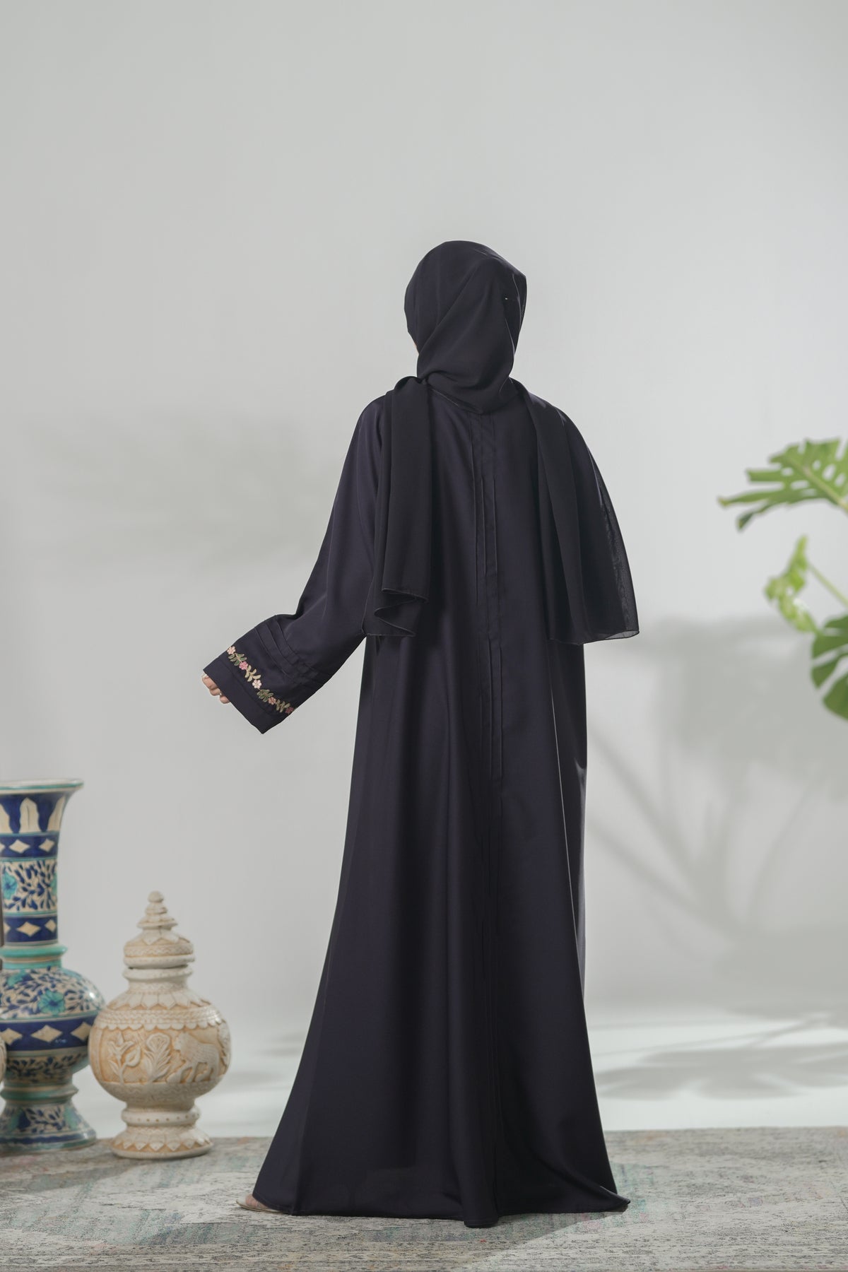 Deep Purple Embroidered Abaya - Primium Purple Nida Abaya
