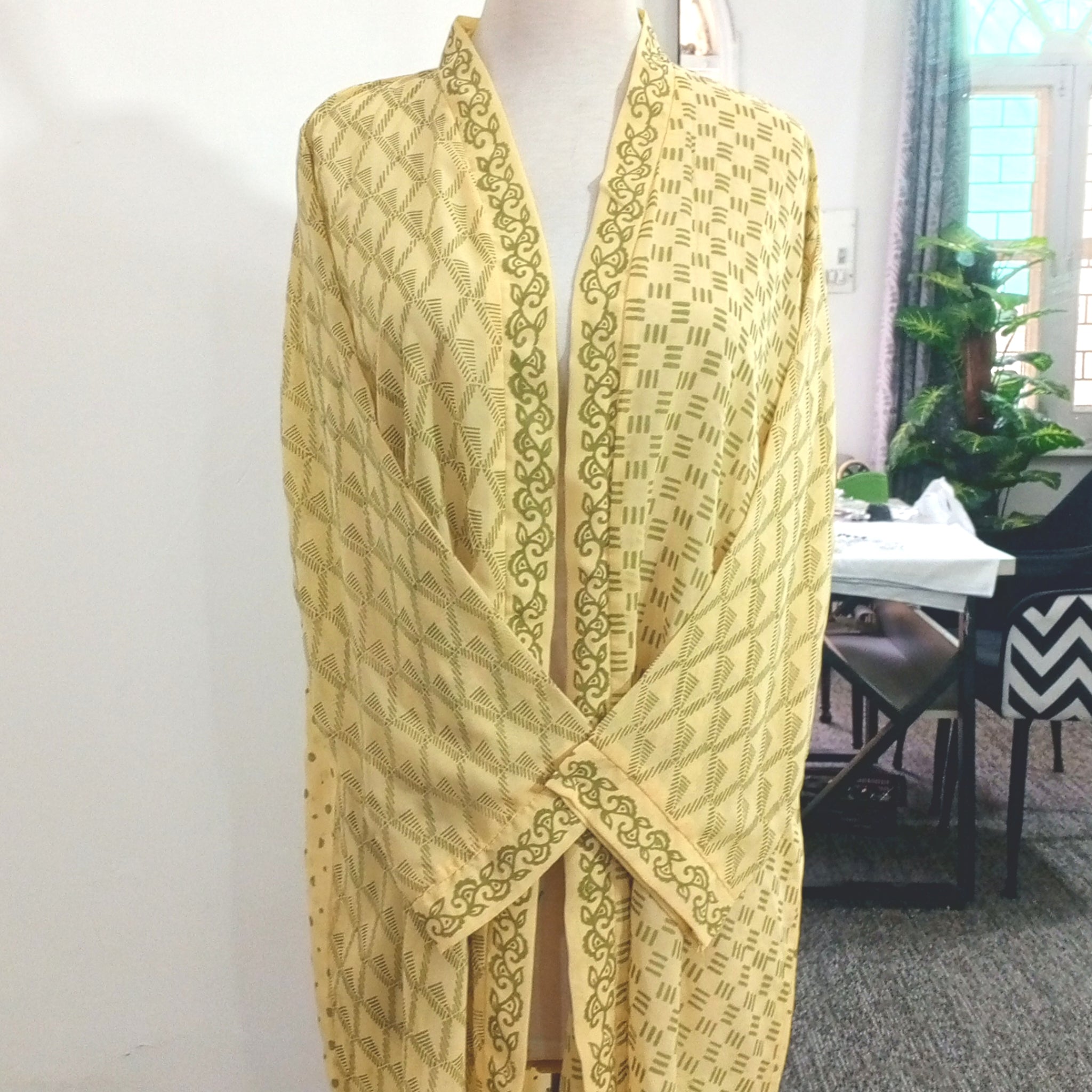 Block Print Shrug-Lime