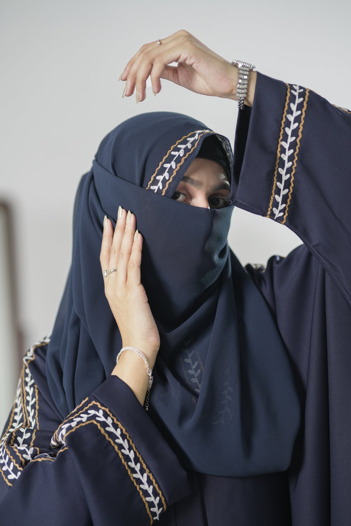 Navy Blue Kaftan - Premium Nida Kaftan Abaya with Embroidery