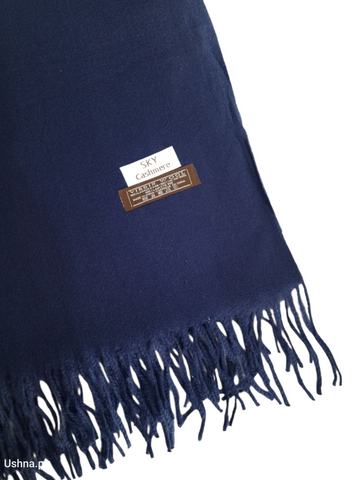 Navy Blue Shawl with a brand label on a white background.