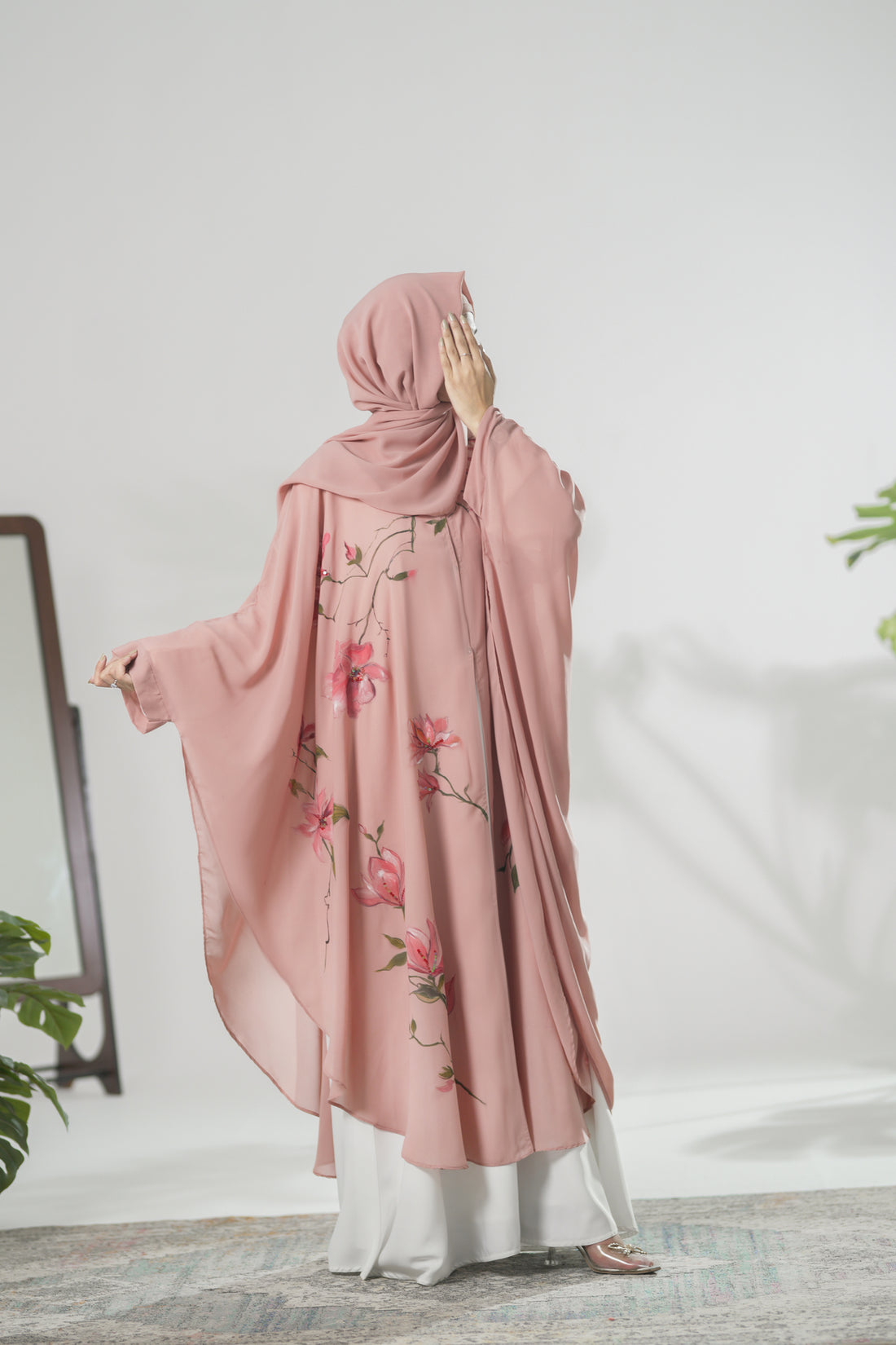 Pink Floral Hand-Painted Shrug for Women – Artistic Lightweight Outerwear with Unique Brushstroke Design