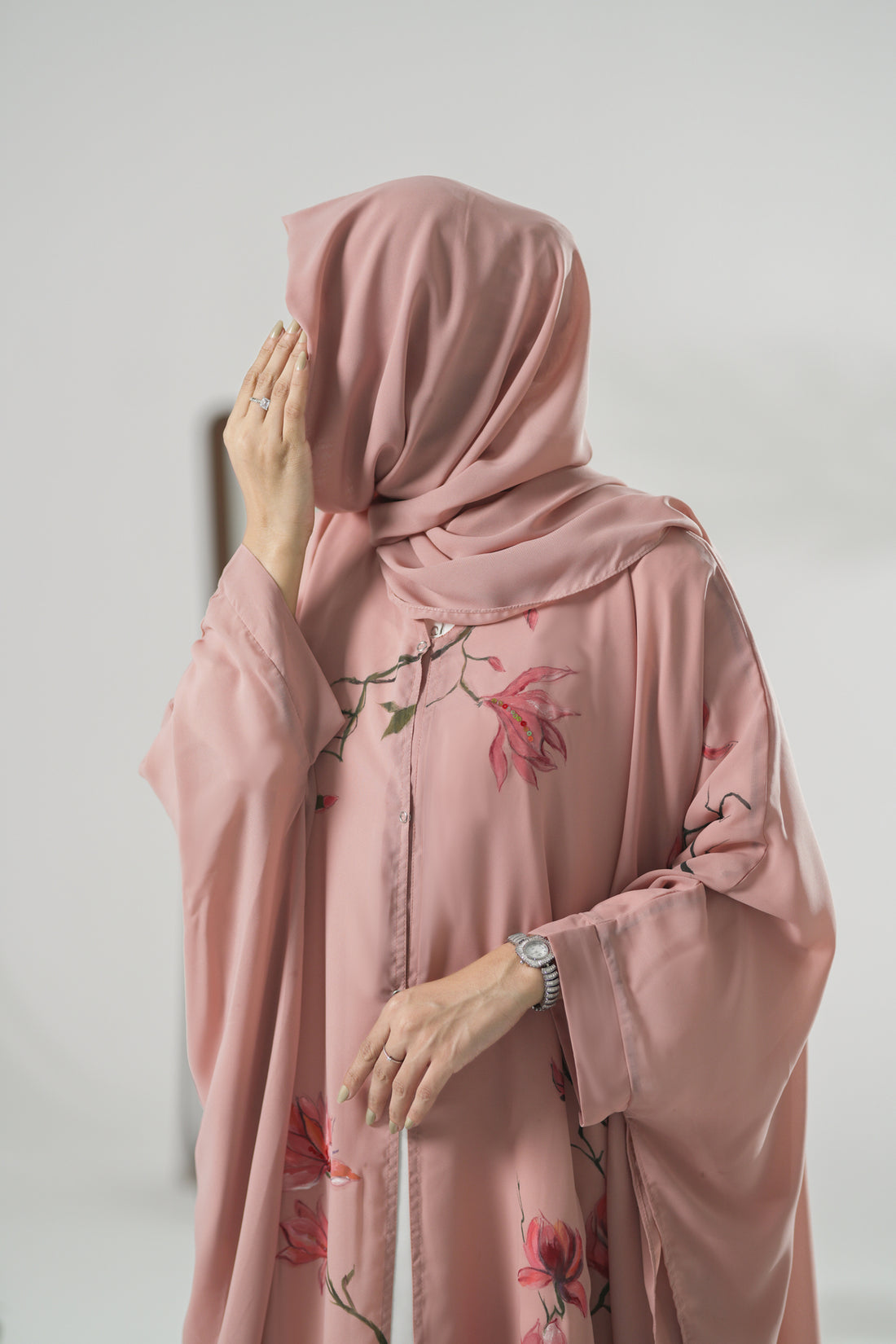 Pink Floral Hand-Painted Shrug for Women – Artistic Lightweight Outerwear with Unique Brushstroke Design