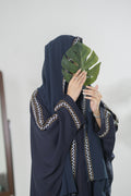 dark blue embroidered hijab and kaftan abaya made in premium nida fabric - 