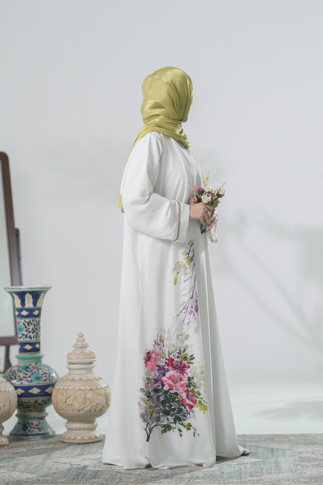 White Hand-Painted Shrug – Artistic Abstract Design, Lightweight Modest Layer for Women