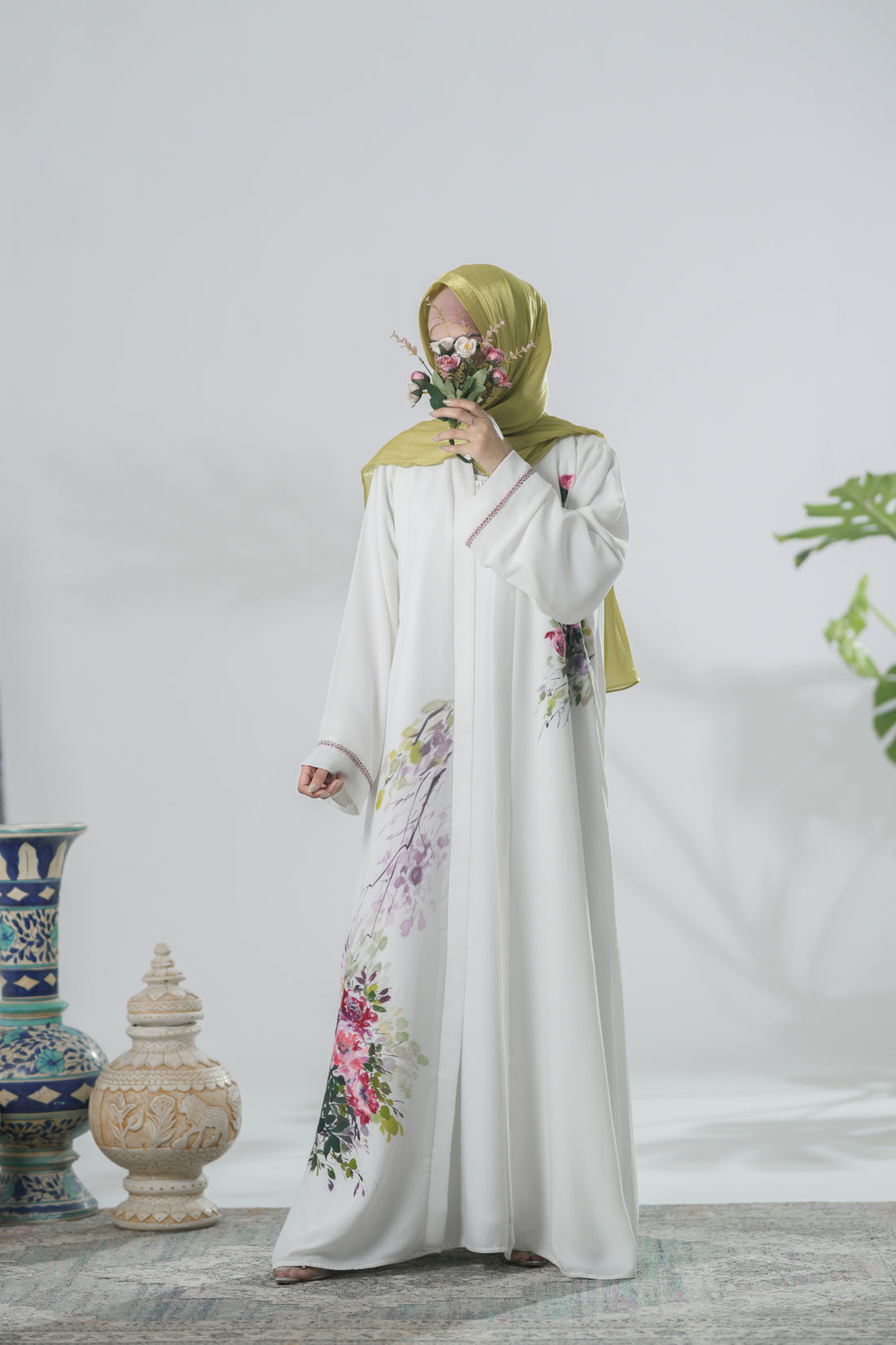 White Hand-Painted Shrug – Artistic Abstract Design, Lightweight Modest Layer for Women